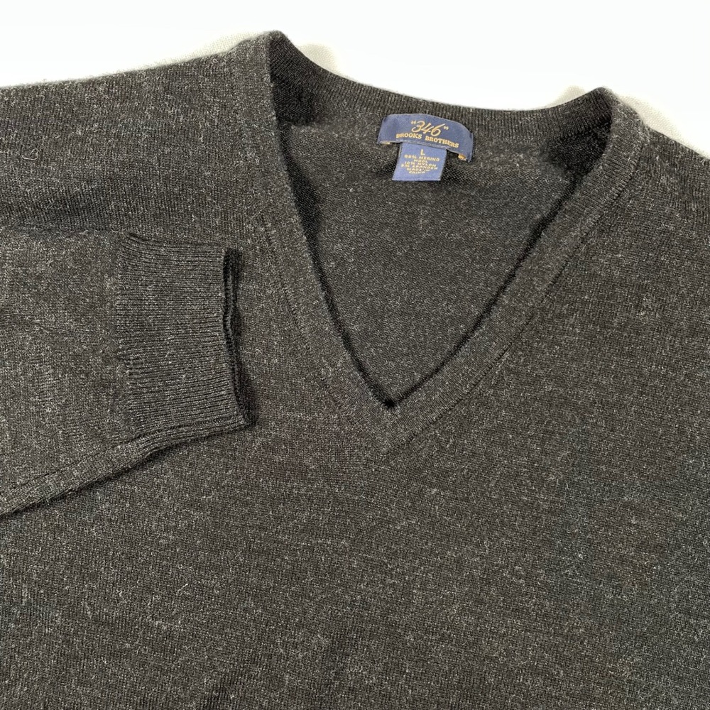 Brooks Brothers Merino Wool V-Neck Sweater Soft‎ Knit Pullover Gray L
